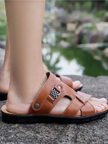 Ανδρικές δερμάτινες κλασικές ανδρικές παντόφλες Παπούτσια παραλίας για άνετο περπάτημα Roman σανδάλια μεγάλο μέγεθος 48 Zapatos Hombre Sandalias Yeezy