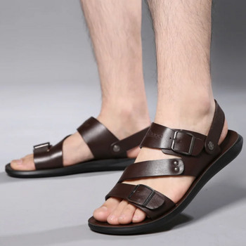 Мъжки кожени сандали Плъзгащи се летни дишащи чехли с отворени пръсти Ежедневни обувки за ходене на открито Голям размер Плажни сандали за мъже