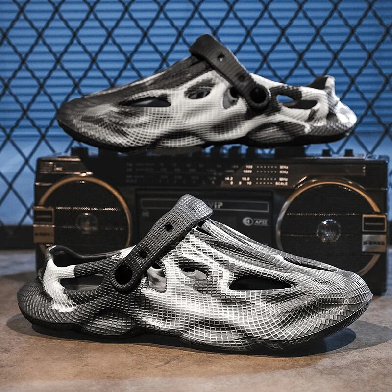 Vīriešu iekštelpu mājsaimniecības čības Vannas istabas apavi vasarā Sieviešu cauruma kurpes Ērtas, biezas zoles āra sandales Tukšas pludmales apavi