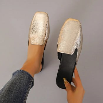 Летни плоски обувки Дамски чехли със затворени пръсти Нови леки мулета с квадратни пръсти за жени на открито Дамски обувки за каузални пързалки