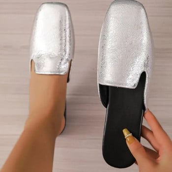Καλοκαιρινά ίσια παπούτσια Γυναικείες παντόφλες με κλειστά δάχτυλα Νέο τετράγωνο ελαφρύ slip on mules για γυναίκες Γυναικεία παπούτσια Causal Slides