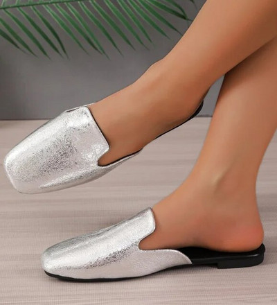 Nyári, lapos cipők Női zárt orrú papucsok Új, négyszögletes orrú, könnyű csúsztatású öszvéreken női szabadtéri Női kauzális csúszdák cipők