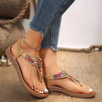Πολυτελή γυναικεία πέδιλα Bohemia 2024 Summer Clip Toe Mix Color Flat Heels Σανδάλια Γυναικεία Bling Crystal Αντιολισθητικά Γυναικεία παπούτσια Rome