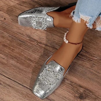 Γυναικείες παντόφλες 2024 Καλοκαίρι New Mules Φόρεμα σαγιονάρας κρύσταλλο σαγιονάρα Γυναικεία σχεδιάστρια Mary Jane Σανδάλια με τετράγωνα παπούτσια με ίσια παπούτσια