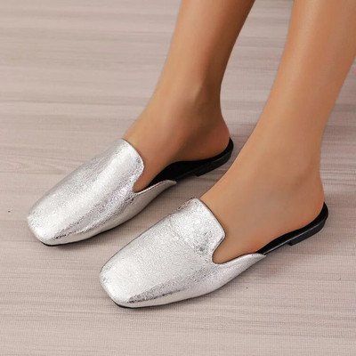 Női papucsok 2024 nyáron New Mules Crystal Slingback ruha Flip Flop női tervező Mary Jane szögletes lábujj lapos cipők szandálok