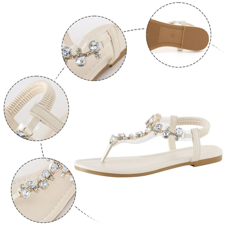 Thong Beach szandálok Női Cipők Divatos Lapos Tangaszandál Fúró Elasztikus Szíjjal Alkalmi csúszócipők Női Kültéri