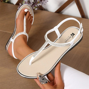 2024 Νέο καλοκαιρινό στυλ Μοντέρνο και άνετο Rhinestone Ανθεκτικό στη φθορά με επίπεδη σόλα Casual Vacation Shoes σανδάλια για γυναίκες