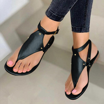Σανδάλια Ανοιχτή αγκράφα Σαπέτες παραλίας Γυναικεία παπούτσια Flip Σανδάλια Γυναικεία λουράκια Flat toe Γυναικεία δερμάτινα slip σε σανδάλια για γυναίκες