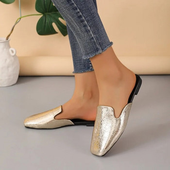 Обувки за жени 2024 Нови дамски чехли с квадратни пръсти Ежедневни плоски дамски мулета Модни големи размери Пързалки за открито Pantuflas De Mujer