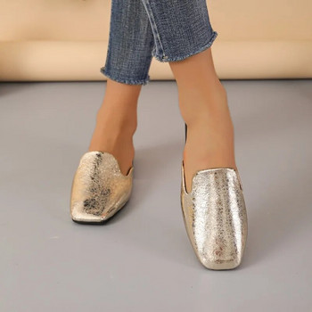 Обувки за жени 2024 Нови дамски чехли с квадратни пръсти Ежедневни плоски дамски мулета Модни големи размери Пързалки за открито Pantuflas De Mujer