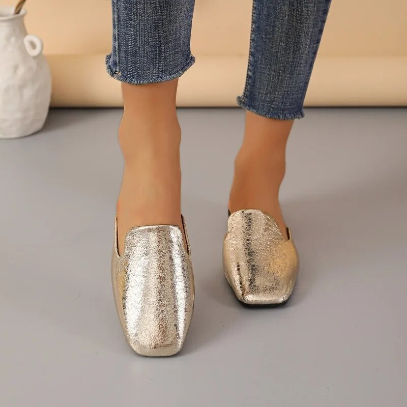Sieviešu apavi 2024. g. Jauni sieviešu kvadrātveida purngala čības, ikdienas plakanas sieviešu mūļi, lielizmēra āra slidkalniņi Pantuflas De Mujer
