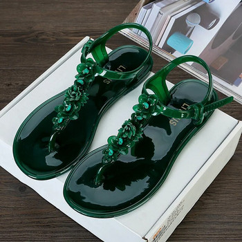Летни ръчно изработени цветя Дамски сандали с желе 2022 г. Нови джапанки с щипка на пръстите Обувки Дамски плоски ежедневни празнични плажни чехли с нехлъзгане