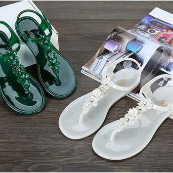 Летни ръчно изработени цветя Дамски сандали с желе 2022 г. Нови джапанки с щипка на пръстите Обувки Дамски плоски ежедневни празнични плажни чехли с нехлъзгане