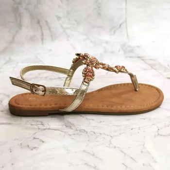 Летни модни дамски сандали за 2024 г. Декорация от кристали Прости и удобни ежедневни дамски обувки с катарама Sandalias De Mujer