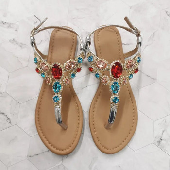 Летни модни дамски сандали за 2024 г. Декорация от кристали Прости и удобни ежедневни дамски обувки с катарама Sandalias De Mujer