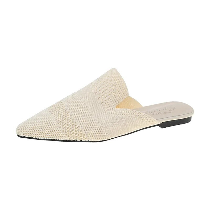 Vasaras sieviešu dzelteni melni trikotāžas slaidi mūļi Jauni eleganti sieta elpojošie čības ar papēžiem ar slēgtu purngalu slaidi ballīšu apavi