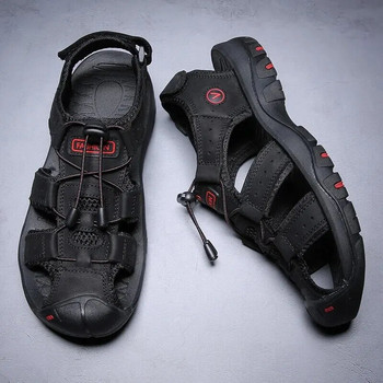Мъжки сандали Летни мъжки ежедневни обувки от естествена кожа Външни кожени сандали за мъже Плажни обувки Римски обувки Гумени обувки за вода
