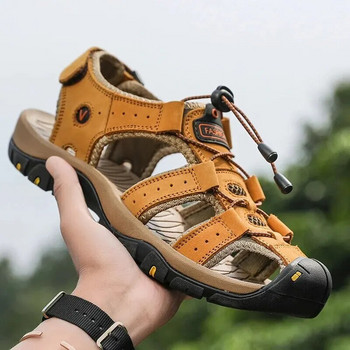Ανδρικά πέδιλα Καλοκαιρινό γνήσιο δέρμα Ανδρικά παπούτσια καθημερινά Δερμάτινα σανδάλια εξωτερικού χώρου για άντρες Παπούτσια παραλίας Roman Shoes Παπούτσια από καουτσούκ για νερό