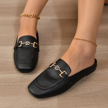 Нови дамски обувки за 2024 г. Дамски плоски модни ретро британски кожени оксфордски мокасини Размер 44 Удобни ежедневни плитки плоски обувки Златно лого