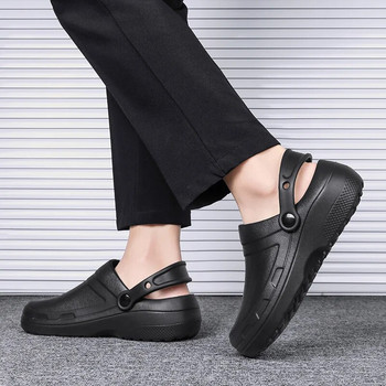 Водоустойчиви мъжки сандали Свежи плътни цветове Нехлъзгащ се дизайн Маслоустойчиви обувки за готвач Отвън Анти-обрастна Обувка за плевене