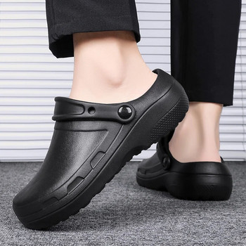 Водоустойчиви мъжки сандали Свежи плътни цветове Нехлъзгащ се дизайн Маслоустойчиви обувки за готвач Отвън Анти-обрастна Обувка за плевене