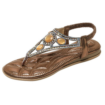 Бохемски плажни сандали Дамски летни джапанки Бляскави джапанки Сандали с тънки кристали Плоски сандали на открито Дамски обувки