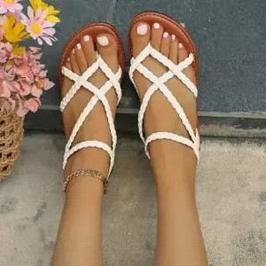 Sieviešu elastīgas, elastīgas vasaras Romas sandales, 2024. gada ikdienišķas plakanas sandales vienkrāsainas āra pludmales apavi sievietēm