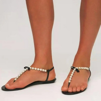 Дамски плажни чехли Дамски външни сандали с плоско дъно 2024 Удобни дамски обувки Нови летни сладки обувки с щипки и мъниста