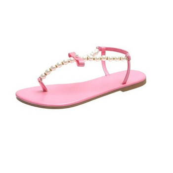 Дамски плажни чехли Дамски външни сандали с плоско дъно 2024 Удобни дамски обувки Нови летни сладки обувки с щипки и мъниста