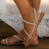 Ünnepi szandálok Női Pearl Boho cipők Bőr strandcipők Vintage női szandálok