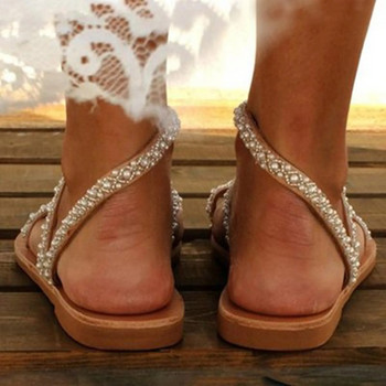 Празнични сандали Дамски перлени бохо обувки Кожени плажни обувки Винтидж дамски сандали