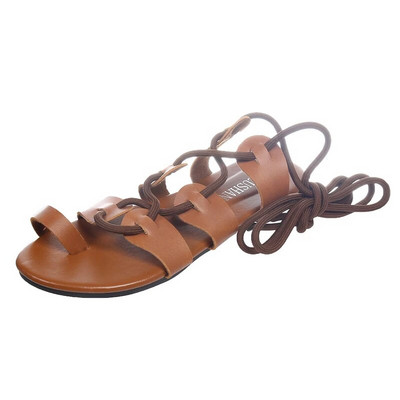 Keresztpántos, fűzős szandál lapos, csíptetős orrú bokatekercs Női szandál római stílusú nyári női cipő