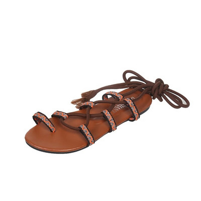 Keresztpántos, fűzős szandál lapos, csíptetős orrú bokatekercs Női szandál római stílusú nyári női cipő