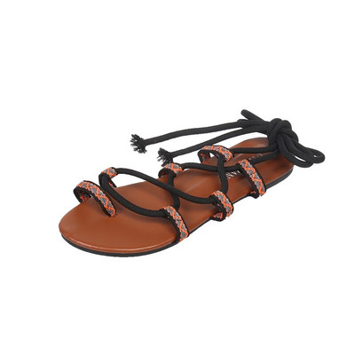 Keresztpántos, fűzős szandál lapos, csíptetős orrú bokatekercs Női szandál római stílusú nyári női cipő