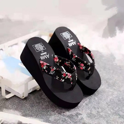 Джапанки Дамски ретро обувки с флорална платформа Wedge Beach Resort обувки Нови дамски модни леки домашни чехли Slide Zapatos Mujer