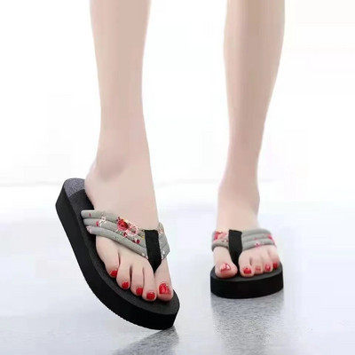 Flip Flops Sieviešu Retro ziedu platformas Kurpes Wedge Beach Resort Kurpes Jaunas Sieviešu Modes Vieglas Mājas Čības Slide Zapatos Mujer