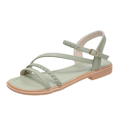 Sieviešu apavi 2024. gada karstā izpārdošana, sprādzes siksna Sieviešu sandales Modes šaursiksnu ikdienas sandales sievietēm Jaunas, plakanas, plakanas sandales