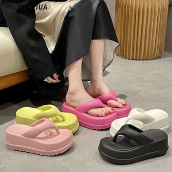 Танкетки Дамски чехли Сандали на платформа Високи токчета Летни дамски обувки Плажни джапанки Сладки цветни пързалки Чехли за жени 2023 г.