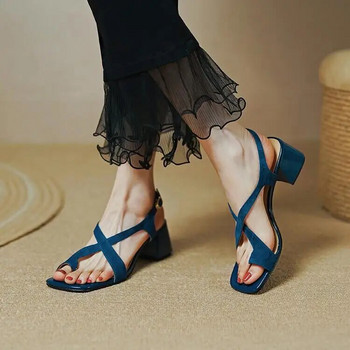 Сандали Дамски летни обувки Дамски джапанки 2023 г. Дебели сини токчета Рокля на среден ток Плъзгачи Римски елегантни секси модни обувки