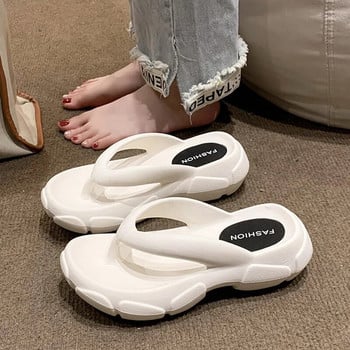 Нови модни джапанки на платформа Дамски лято 2023 г. Дебела подметка Нехлъзгащи се плажни чехли Дамски маркови дизайнерски сандали с клинове с пръсти