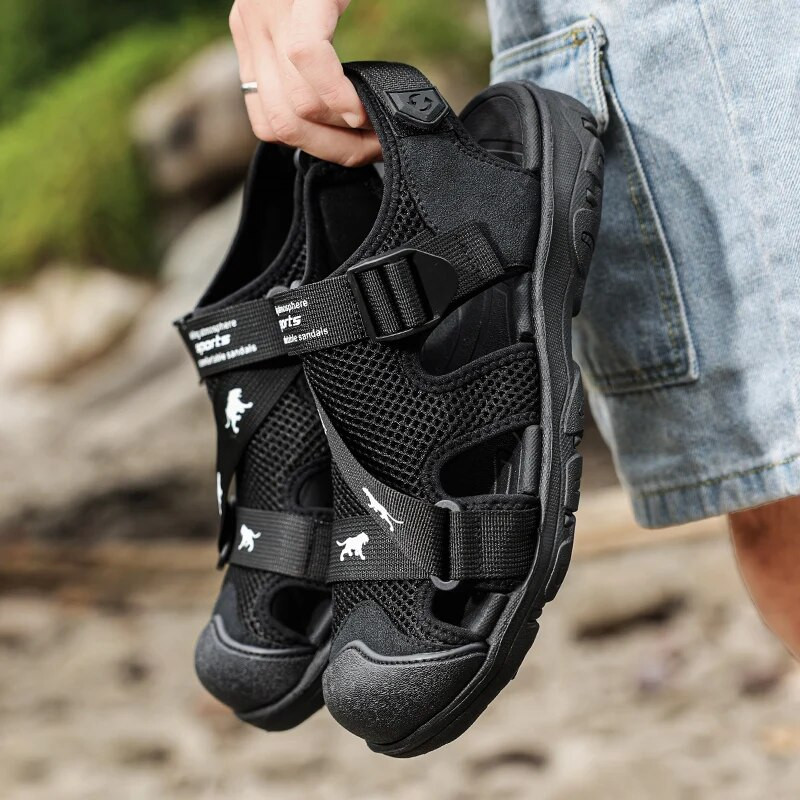 Vīriešu pārgājienu sporta sandales, sporta sandales ar regulējamu 3 siksnu dizainu, vieglas, neslīdošas, arkas atbalstu un ērtas