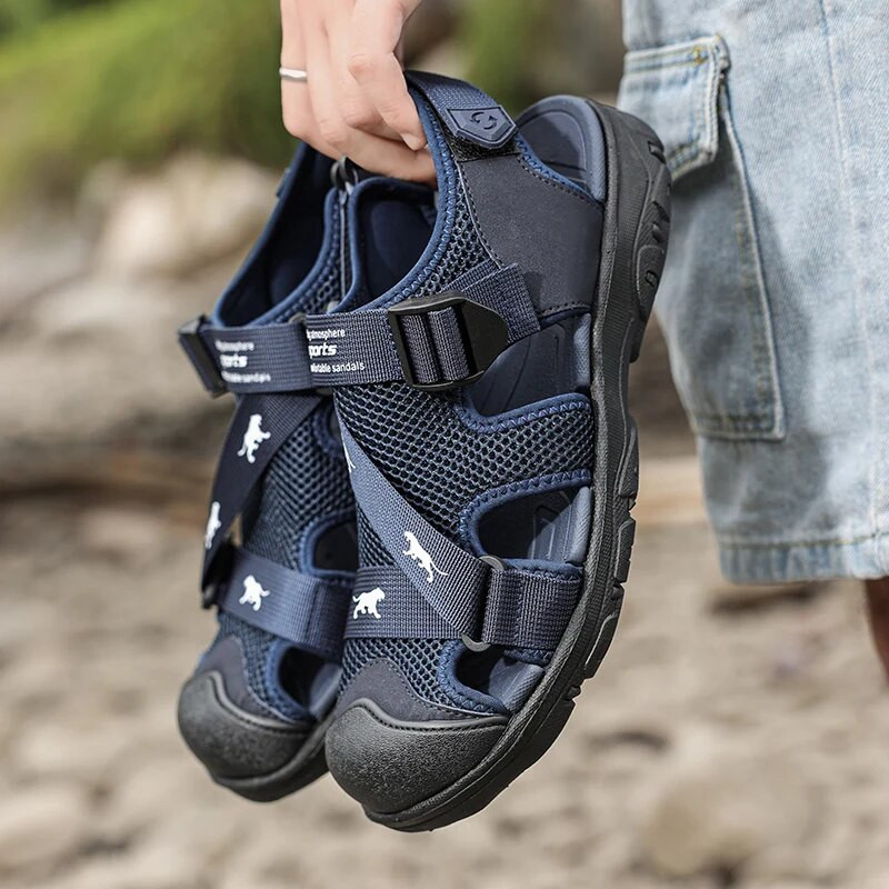 Vīriešu pārgājienu sporta sandales, sporta sandales ar regulējamu 3 siksnu dizainu, vieglas, neslīdošas, arkas atbalstu un ērtas