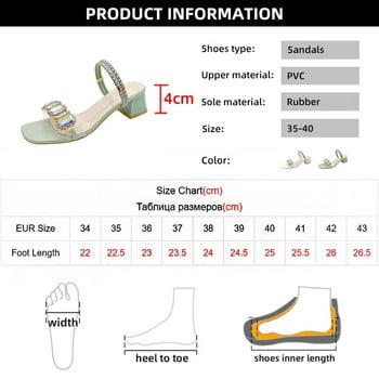 Модни дамски сандали с кристали Rimocy Лято 2023 г. Чехли с отворени пръсти с квадратни токчета Дамски прозрачни сандали от желе от PVC Mujer