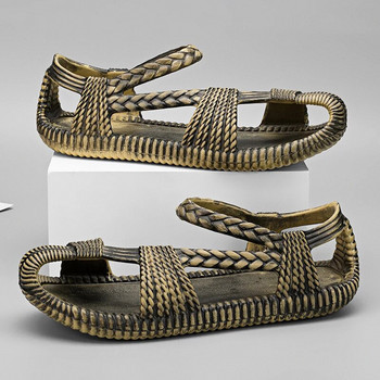 Летни мъжки сламени сандали Мъжки ежедневни обувки Индивидуални устойчиви на износване сандали за мъже Плажни джапанки на открито, размер плюс 36-47