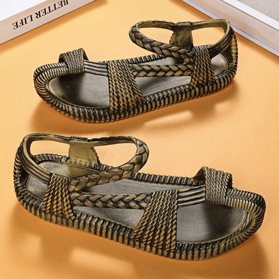 Summer Men`s Straw Sandals Mens Casual Shoes Personality Wear-resistant Sandal for Men Outdoor Beach Flip-flop Size Plus 36-47