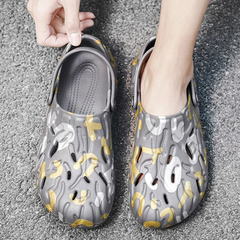 Мъжки летни обувки с дупки Облекло Graffiti Trend Домашни двойки Неплъзгащи се сандали с дупки Baotou Чехли Студентски сандали на платформа 49