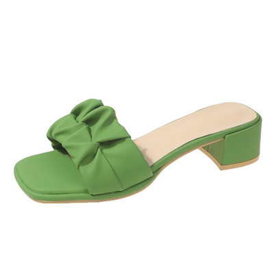 Kvadrātveida galvas sandales sievietēm vasarai Jaunas, biezas papēža kroku ārējās valkāšanas čības Sieviešu Zapatillas De Mujer Sieviešu apavi