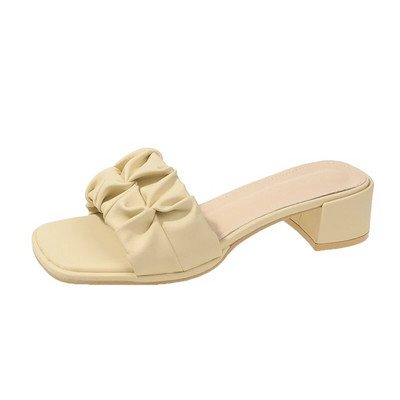 Kvadrātveida galvas sandales sievietēm vasarai Jaunas, biezas papēža kroku ārējās valkāšanas čības Sieviešu Zapatillas De Mujer Sieviešu apavi