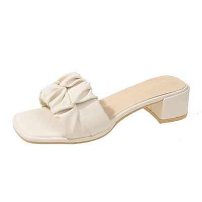 Kvadrātveida galvas sandales sievietēm vasarai Jaunas, biezas papēža kroku ārējās valkāšanas čības Sieviešu Zapatillas De Mujer Sieviešu apavi