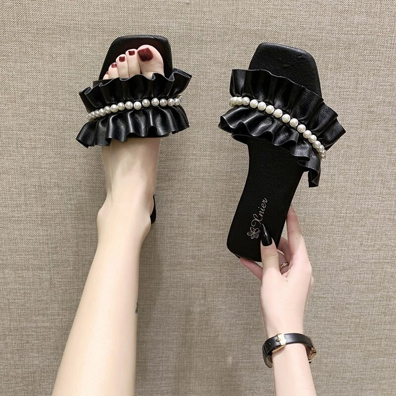 Pludmales apavi seklas čības, plakanas slīdkurpes Sieviešu 2024. gada vasara, gumijas pamata PU kroku sekli, plakani apavi sievietēm Summe